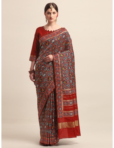 KAPAAHA Woven Figure Patola Saree (Navy)